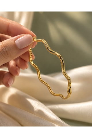 Altın Dalgalı Kelepçe Kadın Bilezik 8k Wave Line 7,5-7,7 Gr
