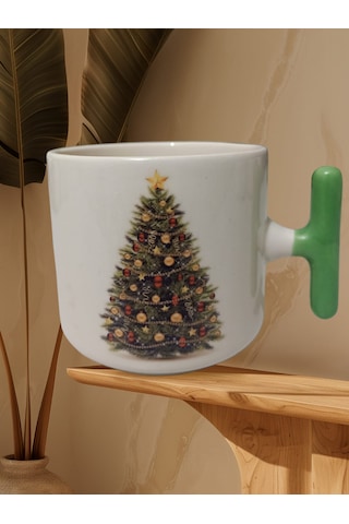 Yılbaşı Ağacı Çift Taraf Yazılı Kupa Bardak Yeşil T