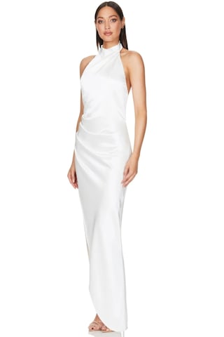 Hanife Glam Couture Hanife Glam Halter Yaka Asetat Saten Elbise Beyaz