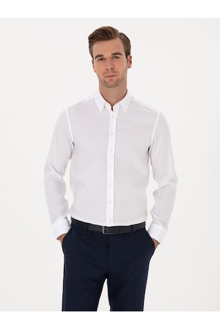Cacharel Beyaz Slim Fit %100 Pamuk Yakası Düğmeli Oxford Gömlek 15841036