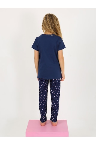 Kız Çocuk Kısa Kollu %100 Pamuklu Pijama Takımı Cute Love Lacivert
