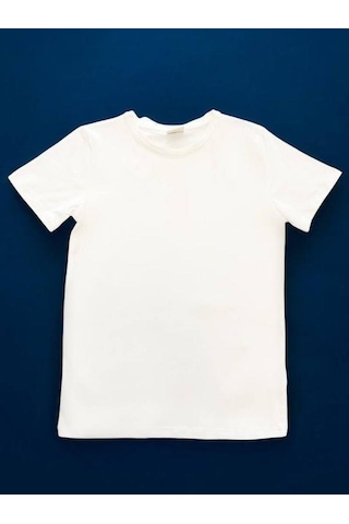 Cantoy Çocuk Pamuklu Bisiklet Yaka Basic Tshirt-14651 Ekru