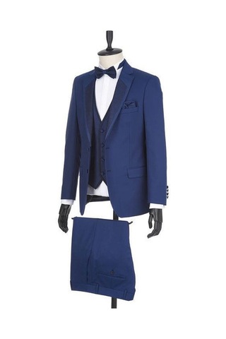 İmza Lacivert Gabardin Mono Yaka Astarlı Yelekli 6 Drop Slim Fit Dar Kesim Smokin Damatlık 1001190166-Lacivert