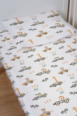 Organik Bebek Boy Lastikli Çarşaf Seti 70x110 - Minik Yarışçılar