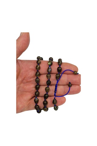 Pozitif Doğal Taş Damla Kesim Labradorit Bileklik Makrome Ayarlı 651-2 Açık Gri