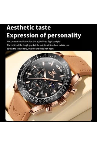 Olevs 9957 Erkekler Aydınlık Su Geçirmez Deri Kayış Kuvars İzle Mavi