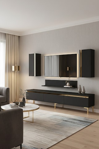 Tvr1898ag - Anka Tvr180 Tv Ünitesi Takım , Tv Sehpası Antrasit-gold 180cm