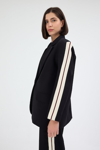 Diemmood Kadın Yan Şerit Detaylı Oversize Blazer Ceket & Palazzo Siyah Takım