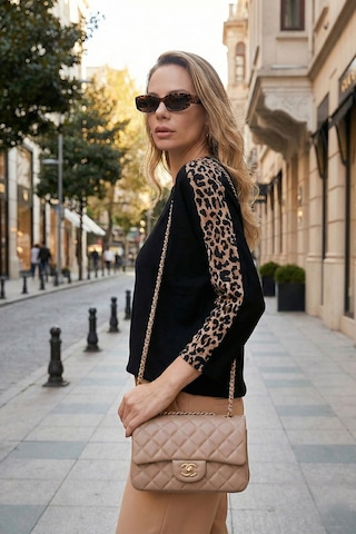 Lela Kolları Leopar Desenli Bisiklet Yaka Bayan Bluz 5863809 Siyah