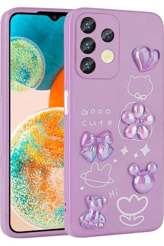 Samsung Uyumlu Galaxy A13 4g Kılıf Kabartma Figürlü Parlak Zore Toys Silikon Kapak Mor