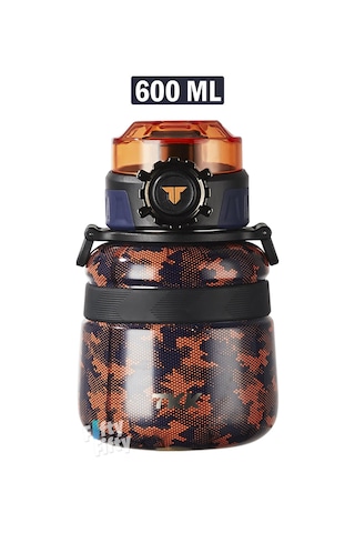 Tkk 600 Ml Çelik Su Matarası Çift Kullanım Pipetli/rahat İçim 12 Saat Sıcak/24 Saat Soğuk Termos -2029-600ml Turuncu