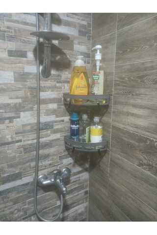 Gri Yapışkanlı Duş Banyo Mutfak Köşesi Sabunluğu Takım Gri