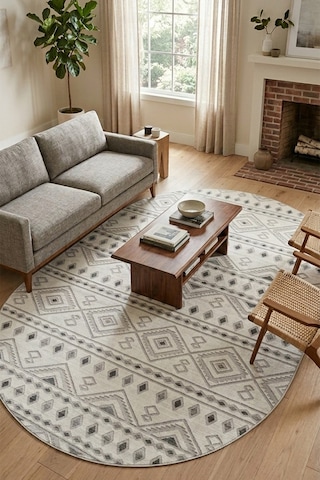 Raschel Carpet Oval Premium Yıkanabilir Leke Tutmaz Modern Kilim Etnik Desen Gri Özel Seri Kaymaz Taban Halı Çok Renkli