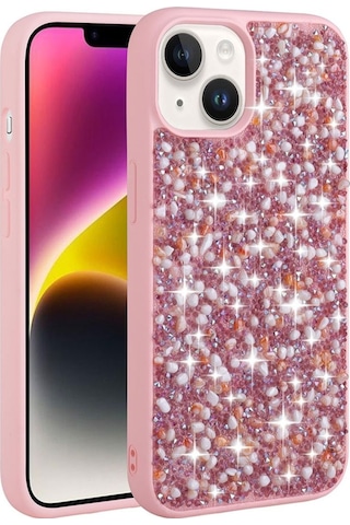 Apple Uyumlu iPhone 14 Plus Kılıf Parlak Taşlı Tasarım Zore Linea Kapak Pembe