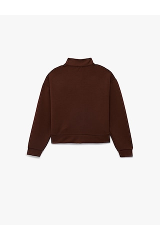 Koton Dik Yaka Uzun Kollu Modal Karışımlı Yarım Fermuarlı Crop Sweatshirt Kahverengi 6skg10224ak Kahve