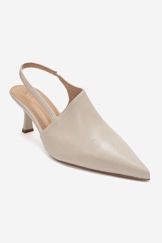 Luvi Shoes Yarel Ekru Cilt Kadın Topuklu Ayakkabı
