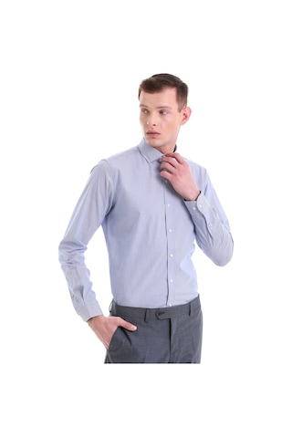 Hatemoğlu Mavi Comfort Fit Desenli 100% Pamuklu İtalyan Yaka Uzun Kollu Sp Mavi