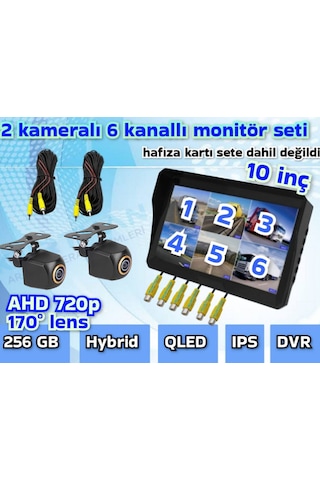 2 Adet 170 Derece Balık Gözü Kamera 10 İnç 6 Kanallı Qled Ekran