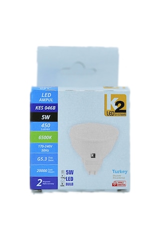 K2 5W 170-240V 450Lm 6500K G5,3 Led Çanak Ampul