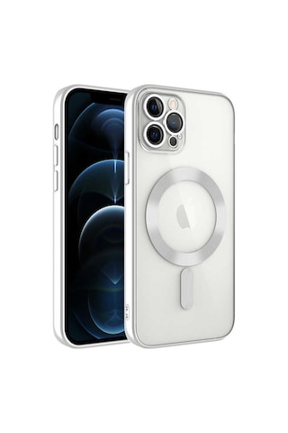 Apple Uyumlu iPhone 12 Pro Max Mag Safe Özellikli Lens Korumalı Logo Gösteren Silikon Kılıf - Rose Gold