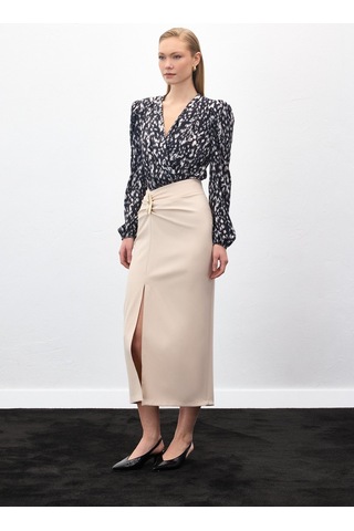 Sateen Gold Yan Aksesuarlı Etek - Bej-136885 Bej