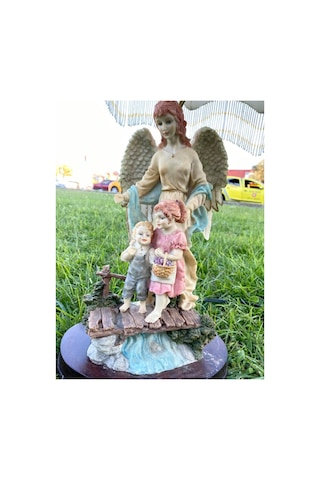 Melek Figürlü Antika Abajur 65 CM Hafif Kusurlu