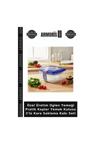 Özel Üretim Oglen Yemeği Pratik Kaplar Yemek 3'lü Kare Saklama Kabı Seti Çok Renkli
