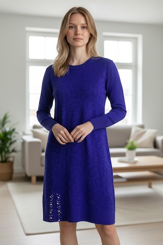 Kadın Önü Desenli Etek Yan Ucu Boncuklu Düşük Kol Tunik Mavi