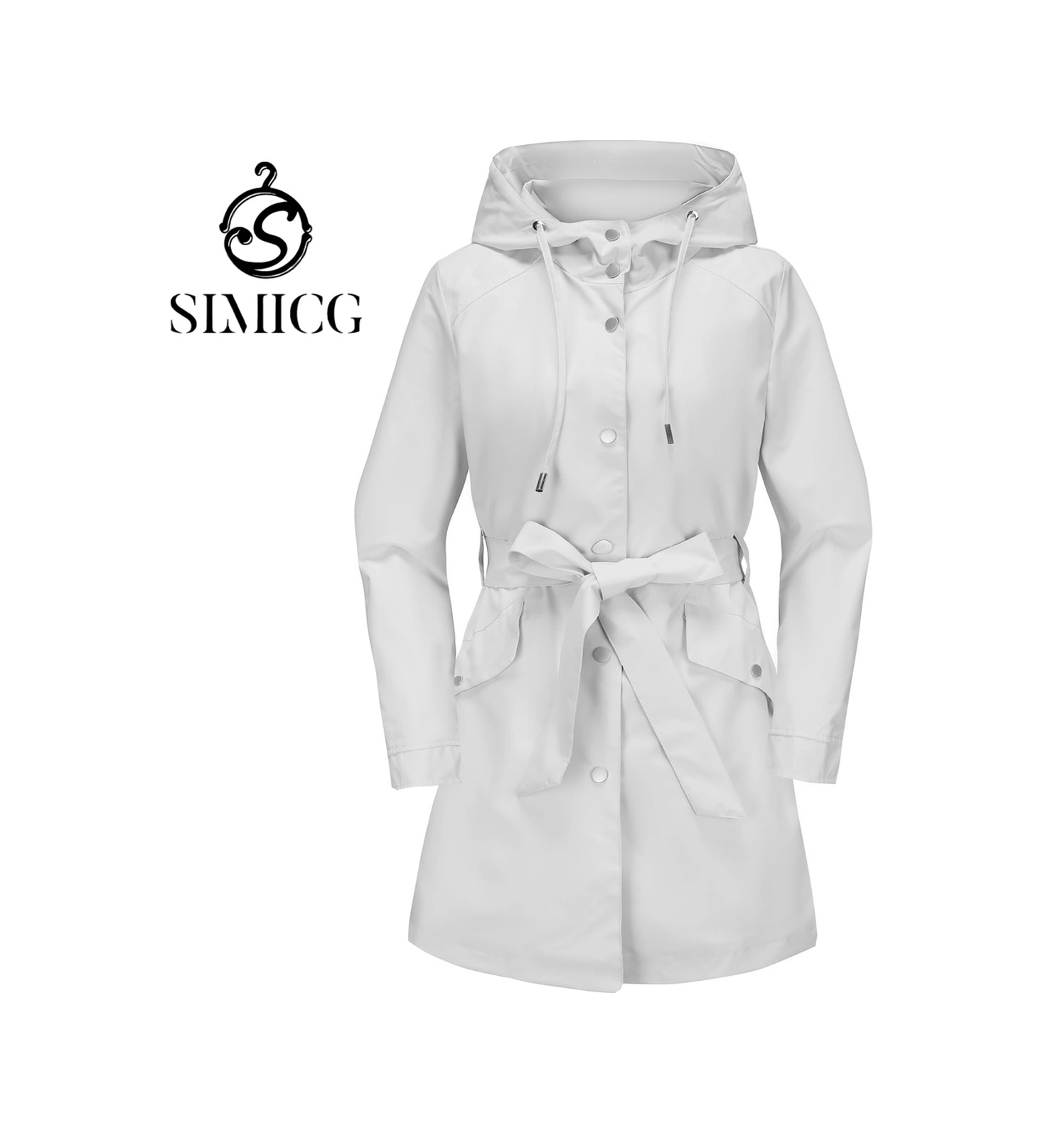 İlkbahar Ve Sonbahar Kapüşonlu Rahat Bol Rüzgarlık Ceket Beyaz