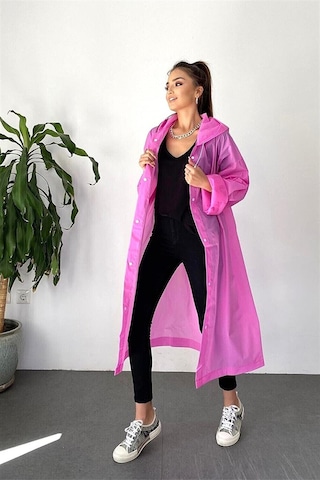 Unisex Kadın Ve Erkek Yağmurluk %100 Eva Çıtçıtlı Kapüşonlu Pembe