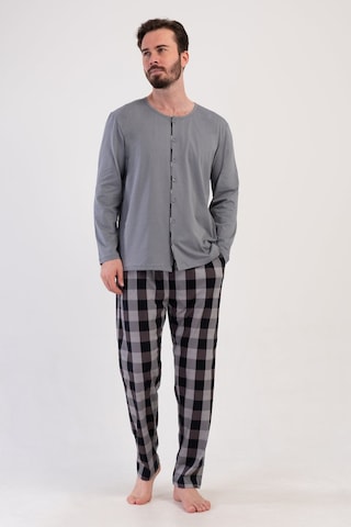 Yake Store Ceplı Erkek P.suprem Xxl Tamamı Dugmelı Uzun Kol Pıjama Takım - Gray Siyah