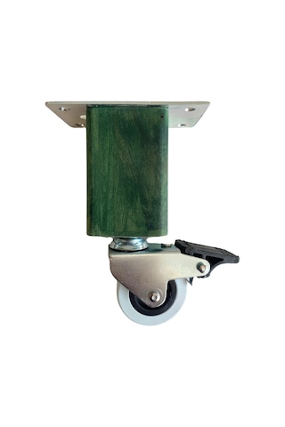 Kale Ahşap Tekerli Ayak Mobilya Masa Ve Dolap Tekerli Ayağı Frenli 15cm Yeşil 1 Adet Kayın Yeşil