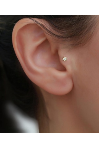 14 Ayar Altın Taşlı Yıldız Tragus Piercing Sarı Altın