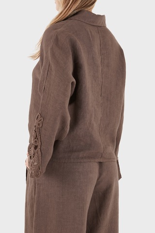 Via Dante Relaxed Fit Güpür Detaylı Uzun Kollu Keten Gömlek Bayan Gömlek 699e31842 Kahve