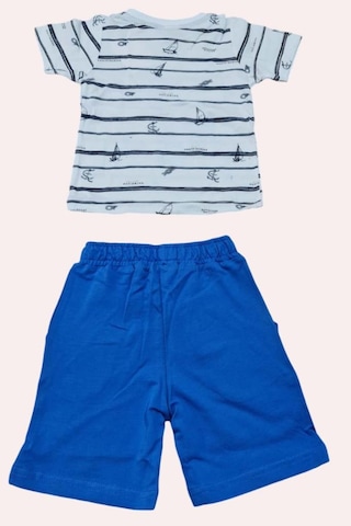 Riccotarz Erkek Bebek Çapa Baskılı Kısa Kol Çizgili Tişört Mavi Şortlu Takım Mavi