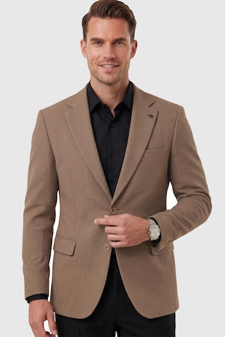 Rizzup Erkek Kahve Dokulu Desenli İtalyan Kesim Blazer Ceket Slim Fit Çift Düğme Ceket 2600817