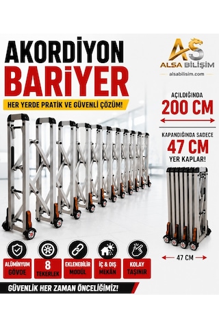 Avax Akordiyon Bariyer 2 Metre Açılabilir, Katlanabilir Alüminyum Güvenlik Bariyeri