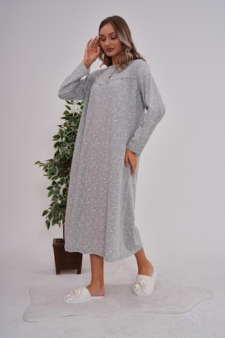 Mecit Pijama Mecit 6154 Gri Kadın Çiçek Desenli Büyük Beden Gecelik