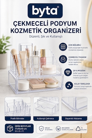 Çekmeceli Şeffaf Akrilik Makyaj Ve Kozmetik Organizeri Çok Bölmeli Masaüstü Saklama Ve Düzenleme Kutusu Şeffaf