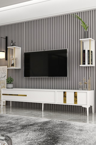 Givayo Mobilya Lükens Tv Ünitesi Beyaz Gold 180 Cm