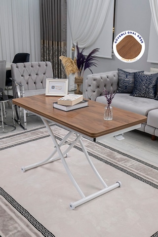 Juppo Üst Tabla Mdf Ceviz Oval Köşe Alt Beyaz İçe K