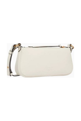 Pinko Mini Half Moon Krem Deri Lüks Baguette Çanta, Italya Yapımı Günlük Ve Gece Kullanımı Omuz Çantası