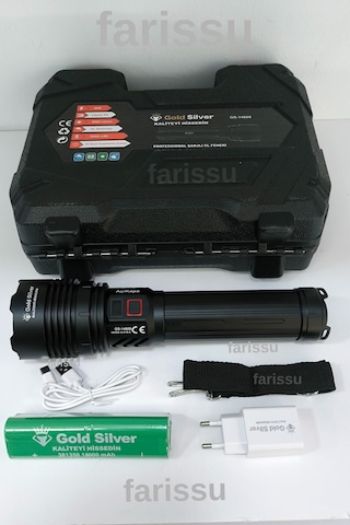 Gs-14600 Şarjlı El Feneri 80w 8000 Lümen - 18000 Mah Powerbank Özellikli Su Geçirmez & Uzun Ömürlü Led Işık Siyah