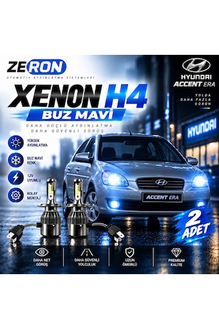 Hyundai Accent Era Xenon H4 Buz Mavi Led Far Ampulü 12v - 2 Adet Yüksek Aydınlatma Kolay Montaj