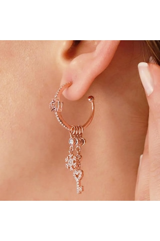 Melek Figürlü Rose Gold Kaplama Gümüş Charm Küpe Gümüş