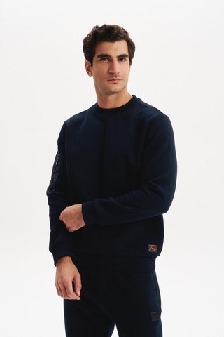 AR-MA Arma Erkek Regular Fit Basic 3 İplik Şardonlu Bisiklet Yaka Sweatshirt Pamuk Polyester Karışımlı K30124603302 Lacivert