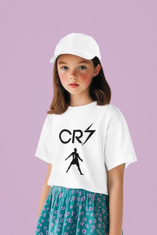 Sevbano Ronaldo Baskılı Unisex Futbolcu Çocuk Tişört 1-12 Yaş Beyaz