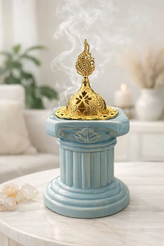 Banum Luxury Lüx Tasarım Seramik Ve Altın Tonlu Çelik Tütsülük