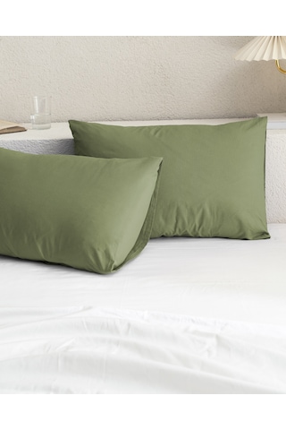 Manon %100 Pamuk Ranforce Düz 2'li Yastık Kılıfı Seti - Haki Çok Renkli