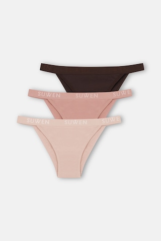 Suwen 3lü Pamuklu Lastikli Normal Bel Slip Külot St00456011343 Kahverengi - Ten - Pembe
